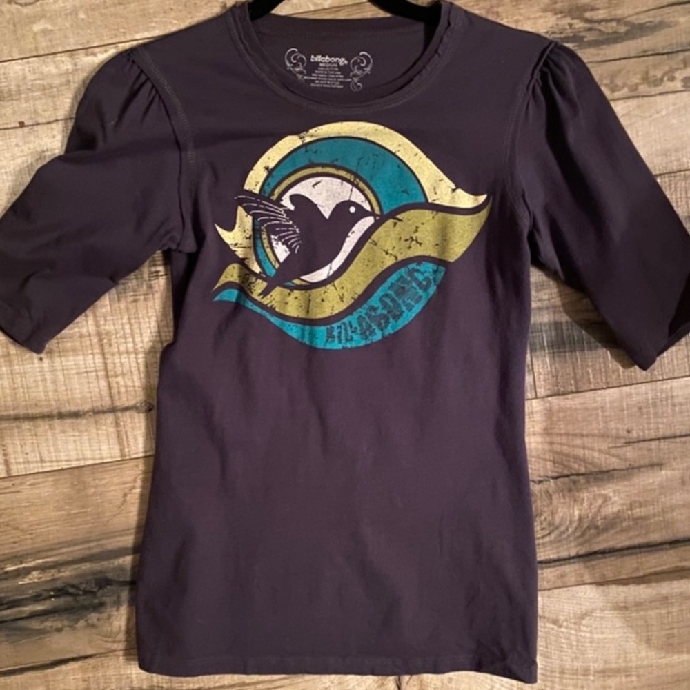 Vintage BILLABONG Front/Back Graphics Dark Grey Half-Sleeve T-Shirt Size Medium